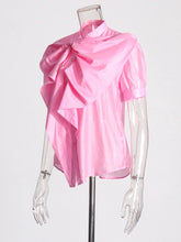 Bow Tie Short Sleeve Chiffon Shirt